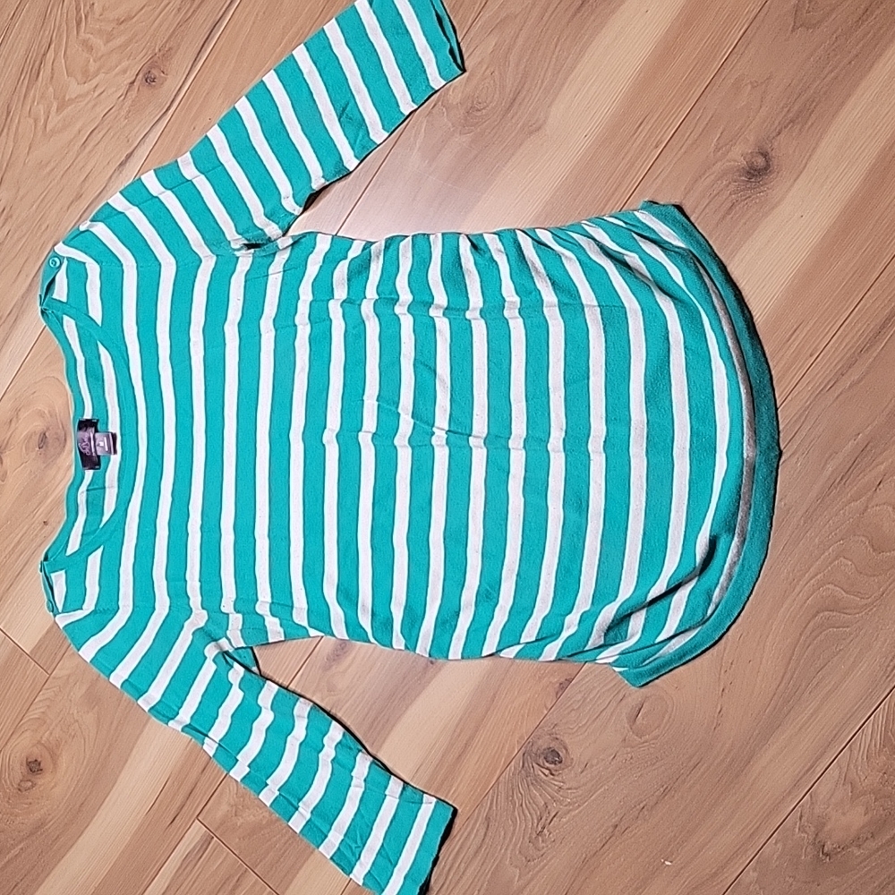 Oh Baby by Motherhood Size M Sweater Green w/White Stripes 3/4 Quarter S…